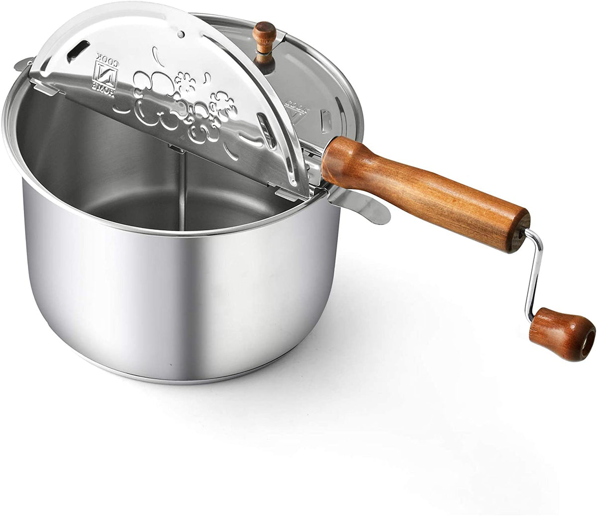 Cook N Home Stovetop Popcorn Popper with Crank, 6 Quart Stainless Steel Popcorn Pot, Silver