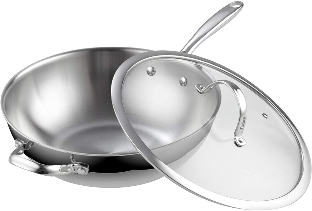 Cooks Standard 12-Inch Multi-Ply Clad Stainless Steel Wok with Glass Lid
