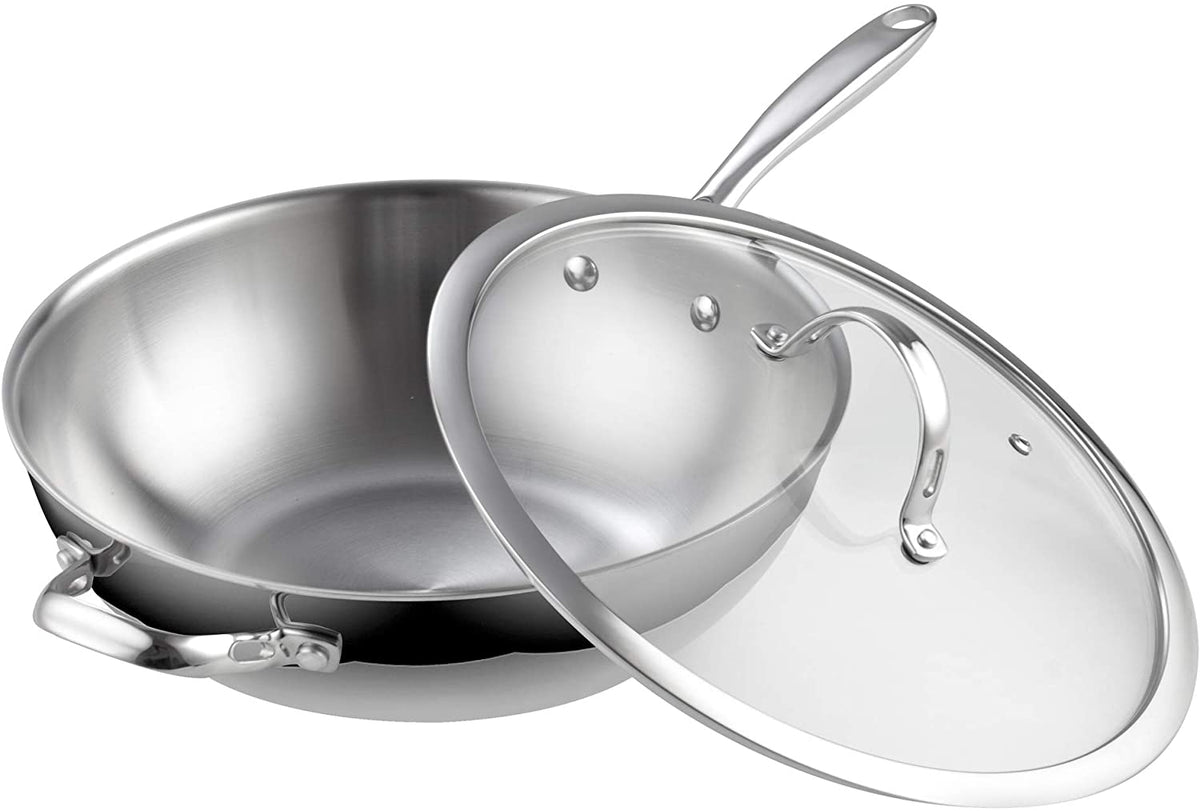 Cooks Standard 12-Inch Multi-Ply Clad Stainless Steel Wok with Glass Lid