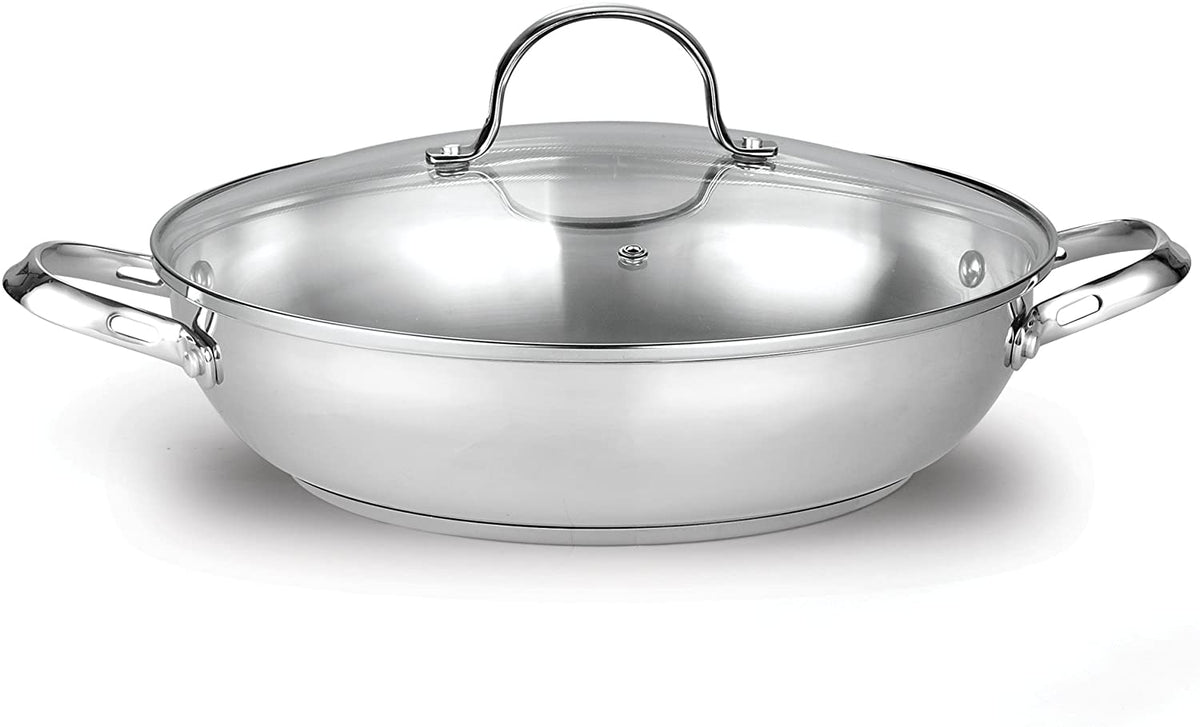 Cooks Standard 12-Inch Stainless Steel Wok Stir Fry Pan with Glass Lid