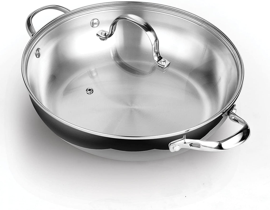 Cooks Standard 12-Inch Stainless Steel Wok Stir Fry Pan with Glass Lid