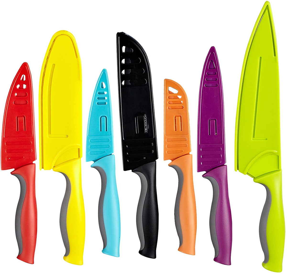 Cook N Home 14-Piece Carbon Stainless Steel Knife Set with 7 Sheaths, Color Coded, Multicolor