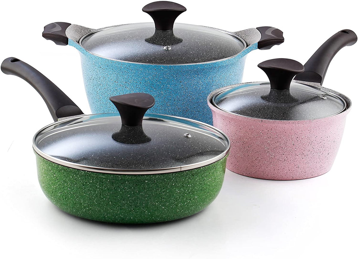 Cook N Home 6-Piece Nonstick Ceramic Coating Cookware Set, Multi Color Made in Korea