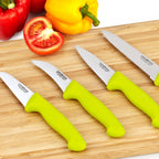Cook N Home Paring Knife Set 4-Piece, High Carbon German Stainless Steel Kitchen Knives, Includes-Utility, Paring, Vegetable, Peeling Knife, Ergonomic Handle, Green