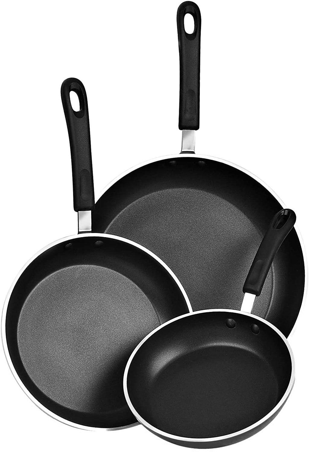 Cook N Home 3-Piece set Saute Pan with Non-Stick Coating Induction Compatible Bottom, Black, Large