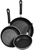 Cook N Home 3-Piece set Saute Pan with Non-Stick Coating Induction Compatible Bottom, Black, Large