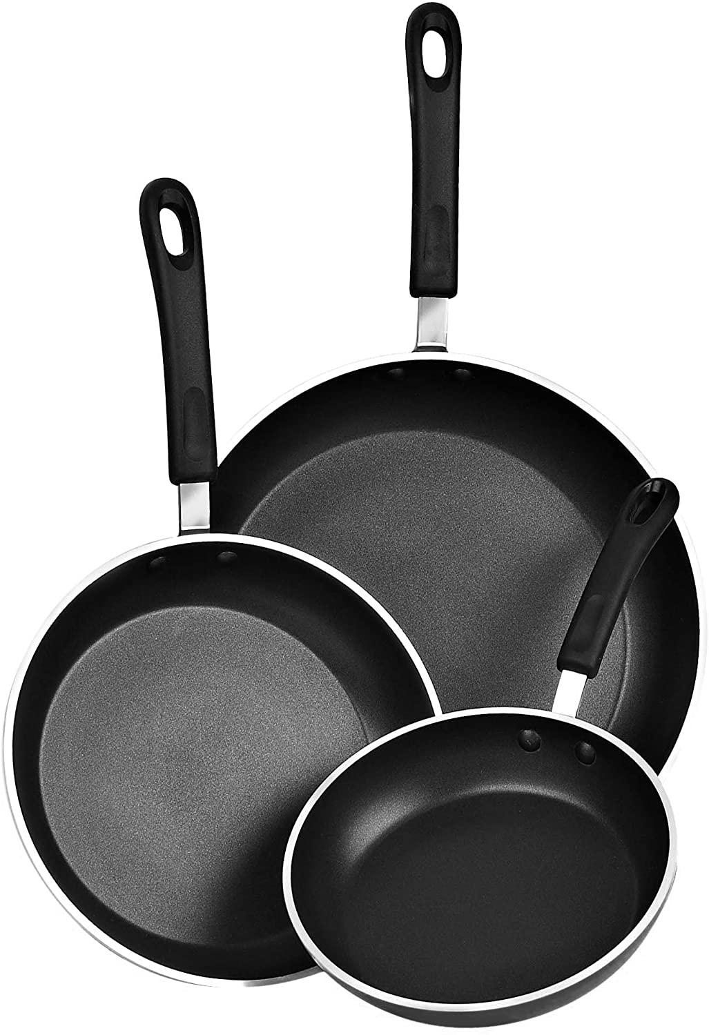 Cook N Home 3-Piece set Saute Pan with Non-Stick Coating Induction Compatible Bottom, Black, Large