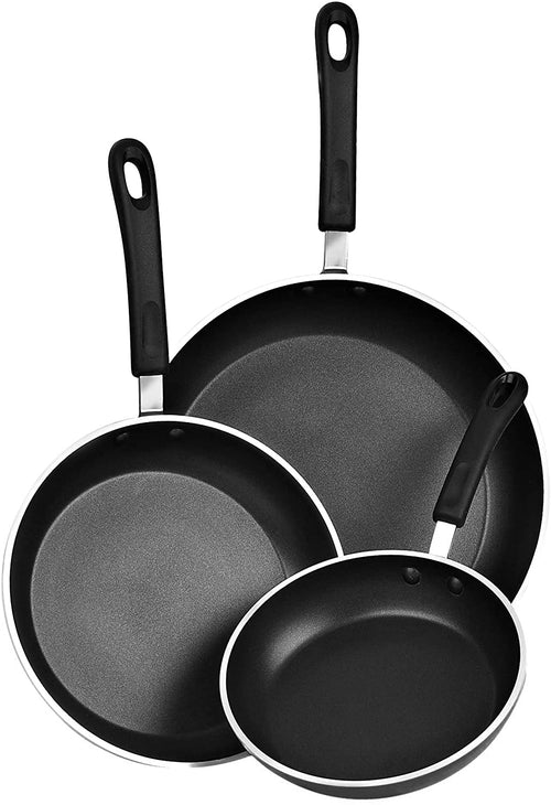 Cook N Home 3-Piece set Saute Pan with Non-Stick Coating Induction Compatible Bottom, Black, Large