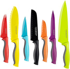 Cook N Home 14-Piece Carbon Stainless Steel Knife Set with 7 Sheaths, Color Coded, Multicolor