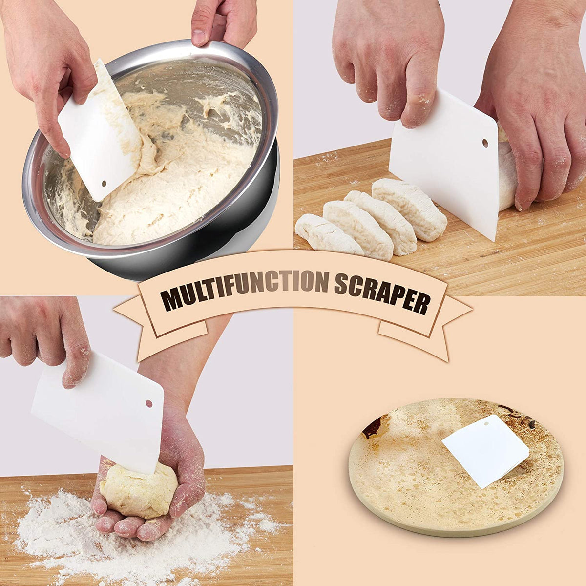 Cook N Home 02661 Pizza Grilling Baking Stone with Scraper, 14-Inch Round Heavy Duty Cordierite Bread Stone for Oven and Grill, Thermal Shock Resistant Ideal for Baking Golden Crisp Crust Pizza
