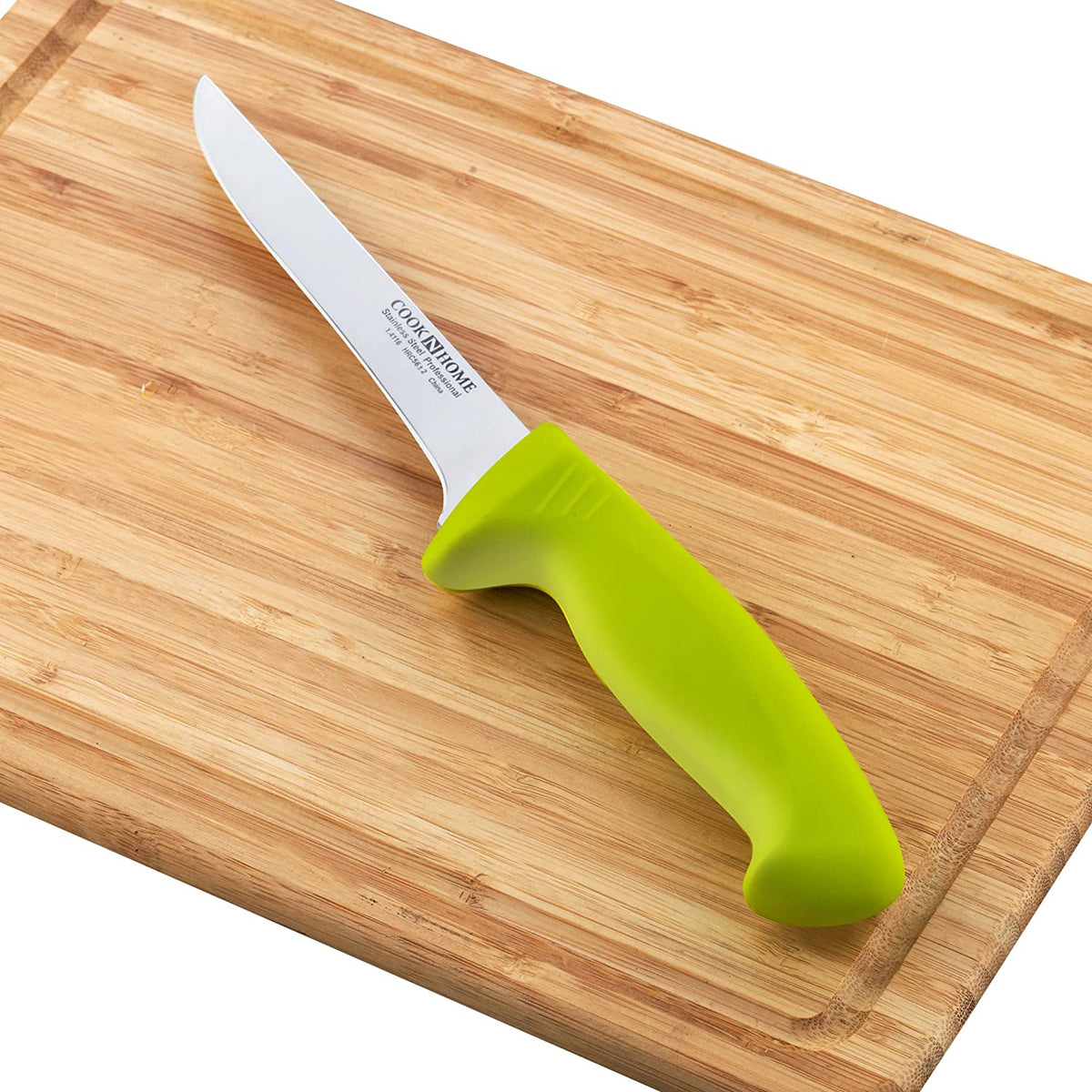 Cook N Home Boning Knife Set 2-Piece, 6-inch High Carbon German Stainless Steel Flexible Curved and Straight Stiff Boning Kitchen Knives, Ergonomic Handle, Green