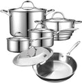 Cooks Standard Stainless Steel Kitchen Cookware Sets 10-Piece, Multi-Ply Full Clad Pots and Pans Cooking Set with Fry Pan, Dishwasher Safe, Oven Safe 500°F